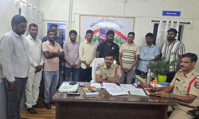 Police taking action against individuals involved in illegal sand transport in Karimnagar with seized tractors