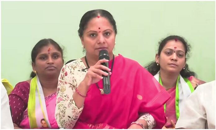 Kalvakuntla Kavitha addressing media about new political party launch and criticizing BRS and Congress in Telangana