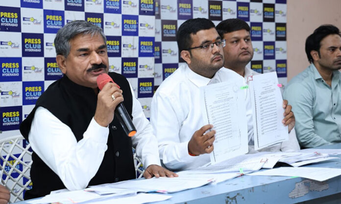 Advocate Madhava Rao speaking at Somajiguda Press Club clarifying the legal status of Nadergul lands and dismissing recent allegations