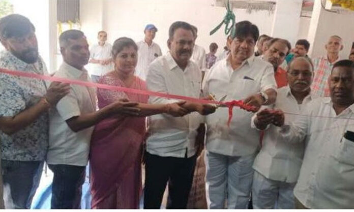 Inauguration of a new ration shop in Ahmedguda Double Bedroom RGK Colony attended by local leaders and residents.