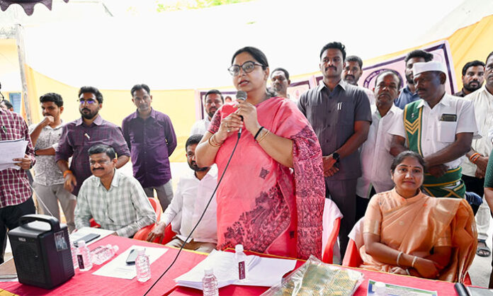 District Collector Abhilasha Abhinav addressing Ward Sabha in Nirmal to resolve local issues and promote government schemes.