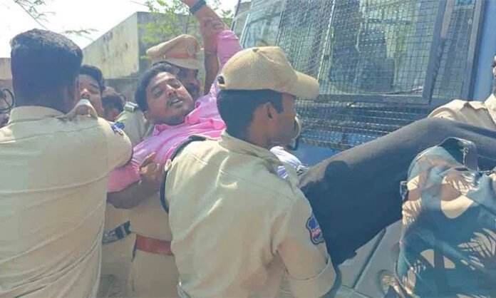 BRS leaders arrested during Pharma lands issue protest in Medipally village Telangana