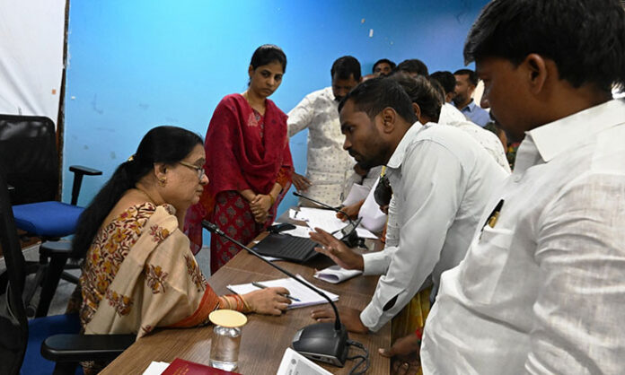 56 complaints submitted during Prajavani program at Ranga Reddy District Offices Complex, with DRO Sangeetha directing officials to resolve grievances promptly