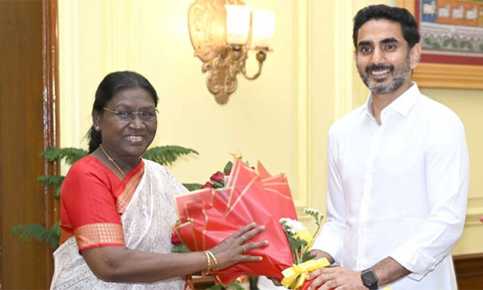Nara Lokesh led NDA delegation meeting President Droupadi Murmu at Rashtrapati Bhavan regarding Amaravati capital recognition