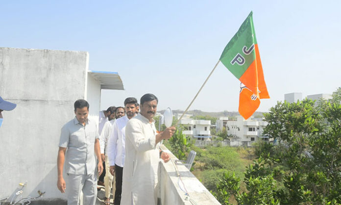 BJP MLA Yeleti Maheswar Reddy speaking at Nirmal district headquarters on the occasion of BJP’s 47th Foundation Day, emphasizing that revolutionary reforms are possible only through the BJP government