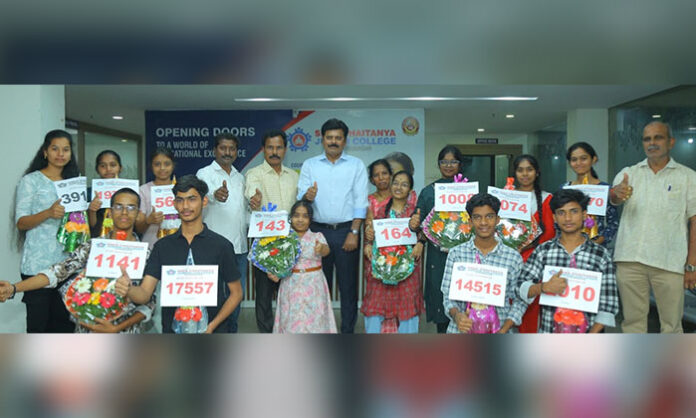 Sri Chaitanya students from Karimnagar achieving top ranks in JEE Mains 2026 national results announcement