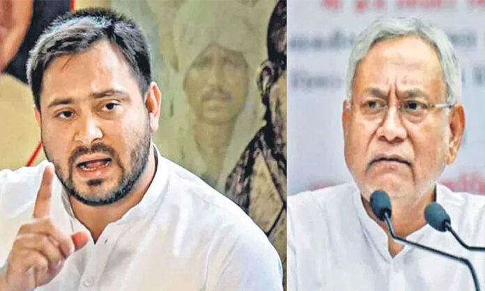 Tejashwi Yadav criticizing NDA alliance and Nitish Kumar leadership change in Bihar Assembly
