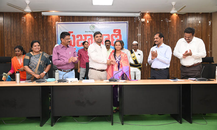 Minority intermediate students being felicitated at Mancherial Collectorate for securing state rank and academic excellence in Telangana