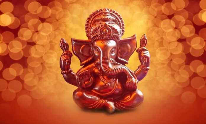Ucchista Ganapati puja ritual with offerings, yantra setup, and mantra chanting in traditional Hindu worship practice