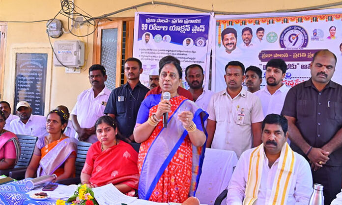 State Minister Konda Surekha and officials attending Praja Palana Gram Sabha at Kothapalli village in Warangal district.