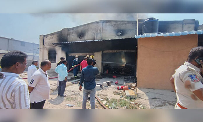 Firefighters battling massive blaze at furniture shop in Moinabad near Sumit Filling Station