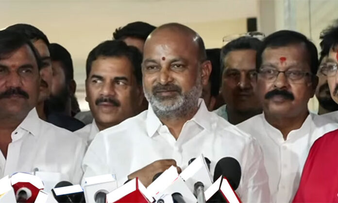 Bandi Sanjay speaking to media in Hyderabad regarding POCSO case and stating he handed his son over to police for investigation