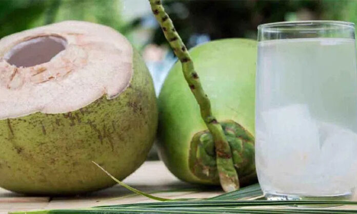 Coconut water as a natural summer drink providing hydration electrolytes and potassium for muscle relief and energy