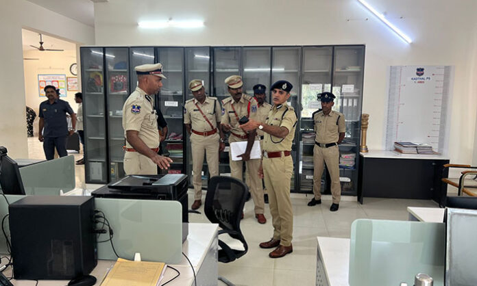 Future City Police Commissioner Dr. Tarun Joshi inspecting Kadthal Police Station and interacting with staff during surprise visit