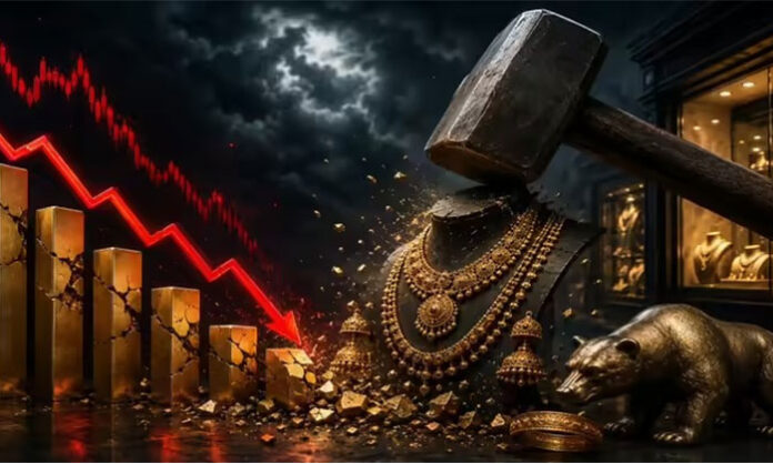 Jewellery company shares fall sharply after higher gold import duty and Modi's remarks on postponing gold purchases.