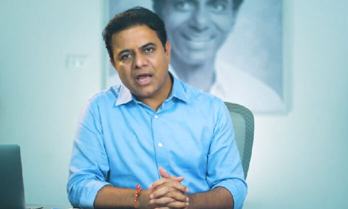 KTR addressing a BRS membership drive while criticizing the Congress government over delays in Rythu Bandhu payments and issues affecting Telangana farmers.