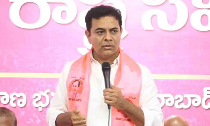 KTR addressing gathering criticizing fuel and gas price hikes in India