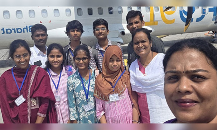 MLA Soumya interacting with 10th class toppers and arranging air travel for government school students
