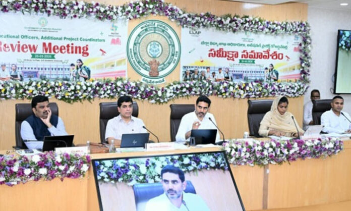 Nara Lokesh reviewing education reforms and announcing plans to make the Andhra Model of Education a national benchmark
