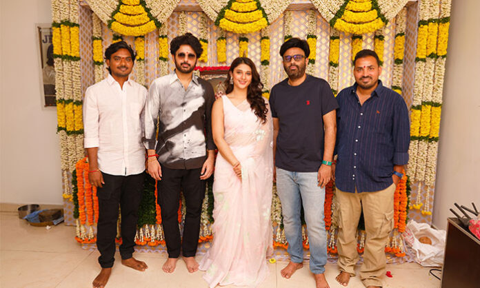 Nithiin and film team at pooja ceremony for new movie launched under Sithara Entertainments