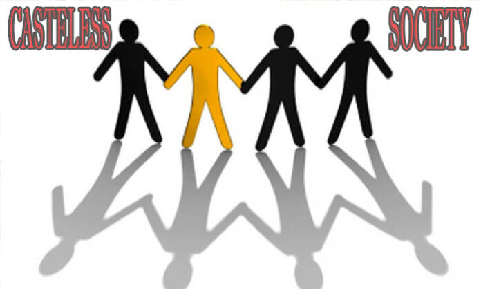 Inspirational social message promoting humanity, equality, and unity beyond caste and religion while calling for an end to caste discrimination in society.