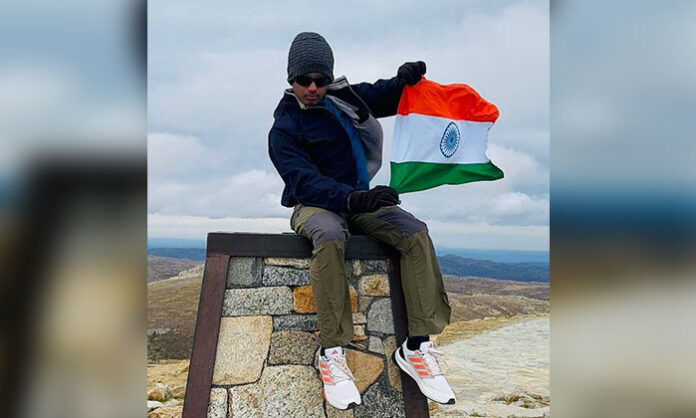 IVY School student Vivekananda Reddy climbing Mount Kosciuszko in Australia as part of Seven Summits challenge with anti drug awareness message