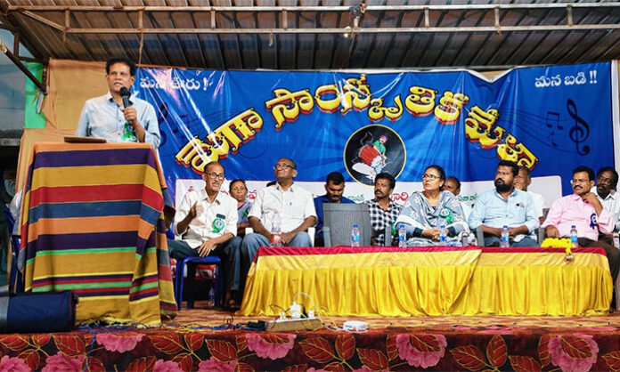 Akunuri Murali addressing cultural fair on education development in Velidanda village Garidepalli Mandal
