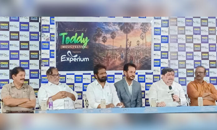 Minister Ponnam Prabhakar announces the Toddy Music Festival at Experium in Hyderabad on May 24.
