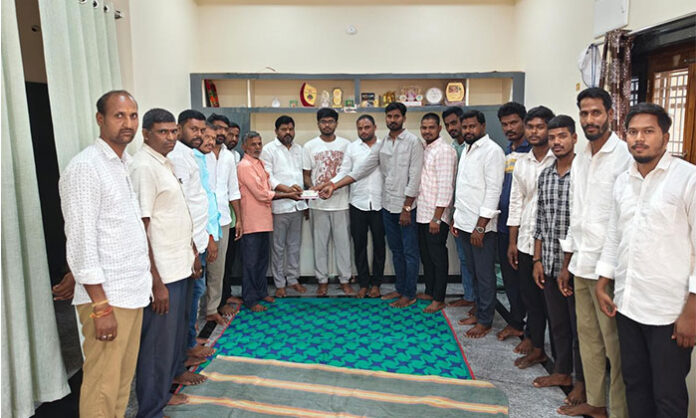 BRS leader Tummala Jagan donating ₹1,51,011 for Maisamma temple construction in Nandigama Mandal village.
