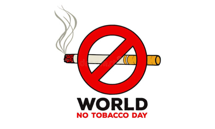 World No Tobacco Day awareness message encouraging people to quit smoking and work towards building a tobacco-free society for future generations.