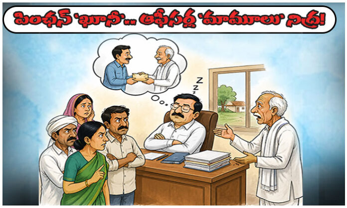Residents raise concerns over alleged Aasara pension irregularities and delayed administrative action in Mangapuram village of Khammam district.