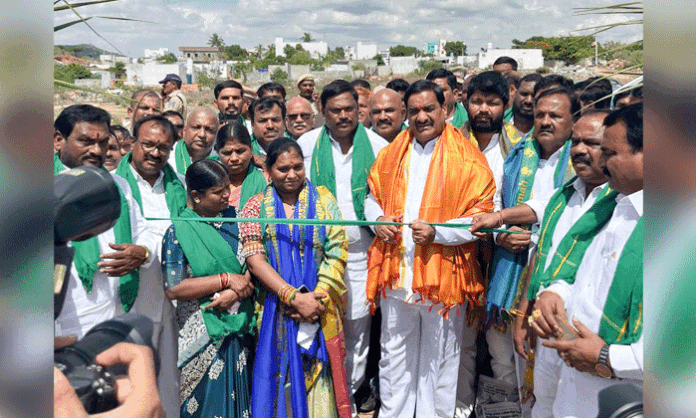 Foundation stone laid for new Batasingaram Farmers Service Cooperative Society warehouse in Abdullapurmet Mandal by MLA Malreddy Ranga Reddy.