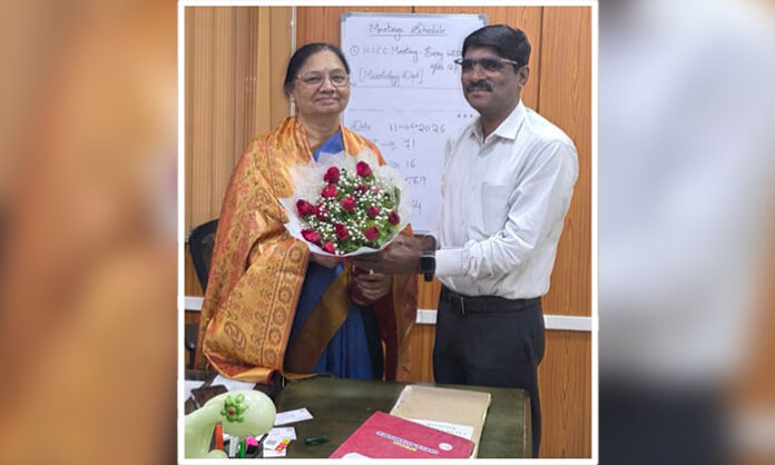 Dr Naga Mohan Rao assuming charge as Head of Forensic Medicine at Gandhi Medical College and meeting hospital superintendent Dr Vani
