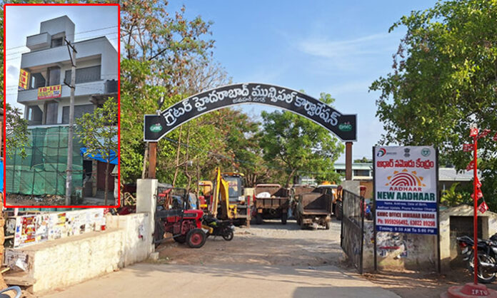 Commercial building under construction in Jawahar Nagar amid allegations of unauthorized development and municipal oversight concerns