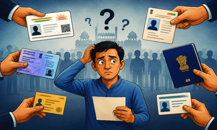 An analytical report explaining Indian citizenship laws, the legal status of Aadhaar, passport, voter ID, PAN card, and the ongoing debate over proof of Indian citizenship.