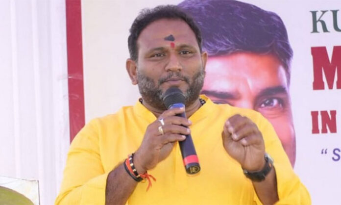 TDP MLC Kancharla Srikanth addressing a press conference regarding DSC recruitment and political allegations in Andhra Pradesh.