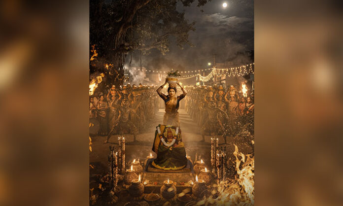 Maremma movie poster featuring debut actor Madhav with a divine Bonalu festival theme ahead of the film's July theatrical release.