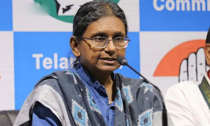 Congress leader Meenakshi Natarajan during the Rajya Sabha election controversy after her nomination was rejected, drawing strong reactions from Revanth Reddy and Congress leaders.