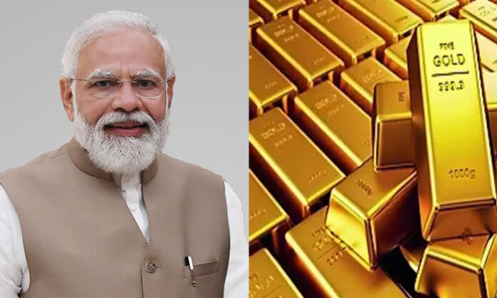Prime Minister Narendra Modi proposing gold recycling from households and temples to reduce India’s gold imports and strengthen the national economy.