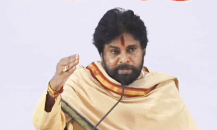 Jana Sena chief and Andhra Pradesh Deputy Chief Minister Pawan Kalyan speaks at a party meeting, criticizing caste-based politics and opposing support for criminal acts.