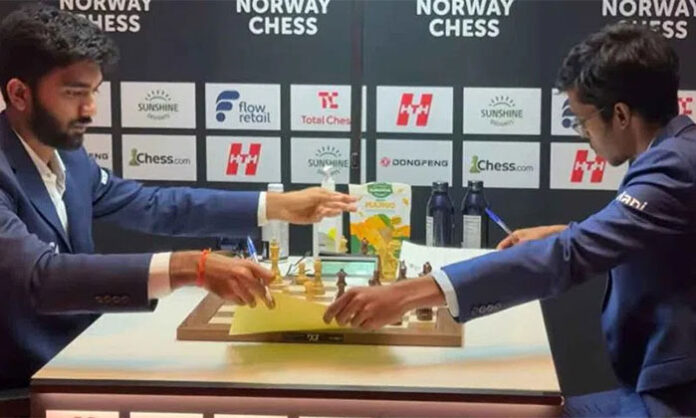 R. Praggnanandhaa defeats D. Gukesh in 34 moves at Norway Chess 2026 tournament, strengthening his position in title race.