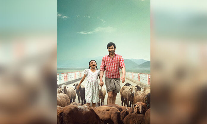 Ravi Teja and Baby Nakshathra in an emotional father-daughter moment from the Heart Of Irumudi glimpse released by Mythri Movie Makers