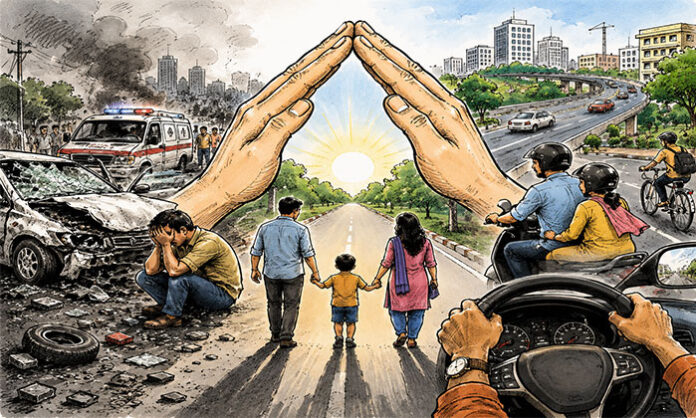 Traffic congestion and accident risk highlighting road safety concerns in Telangana