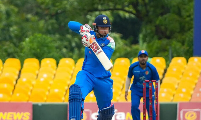 Vaibhav Suryavanshi walks back after losing his wicket during the India A versus Sri Lanka A tri-series match