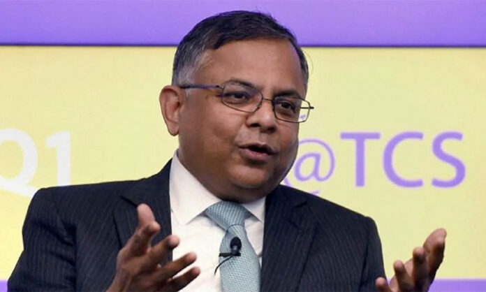 TCS Chairman N Chandrasekaran speaking about AI agents, artificial intelligence growth, and future opportunities in the IT sector.