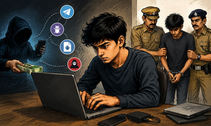 Police arrested an 18-year-old accused of creating AI-generated fake banking apps and malware APK files used in cyber fraud operations.