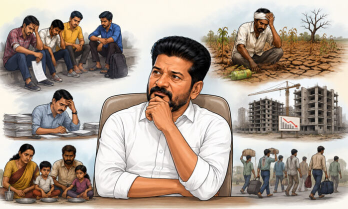 A political statement criticizing the Telangana government over unemployment, farmer distress, economic slowdown, and governance.
