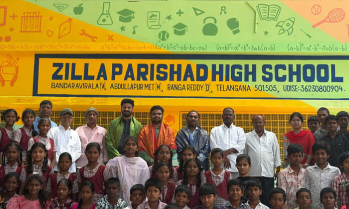 Group-1 officers interact with students during a motivational program at Bandaravirala Government School, encouraging them to pursue competitive careers.