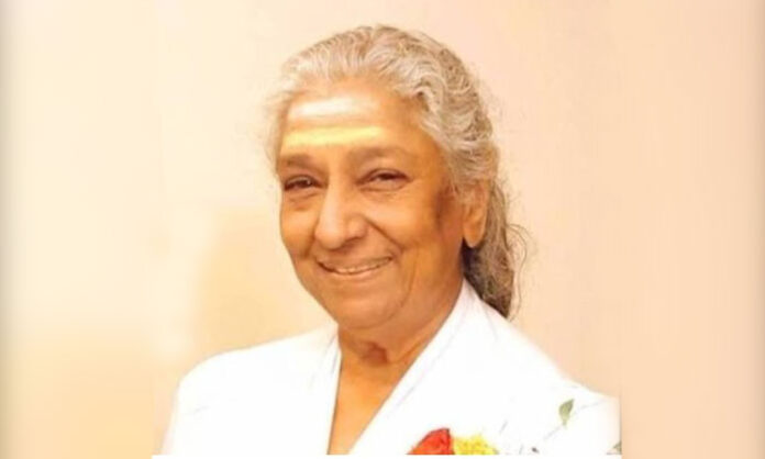 A floral tribute offered in loving memory of Janakamma, honoring her life, music, and service.