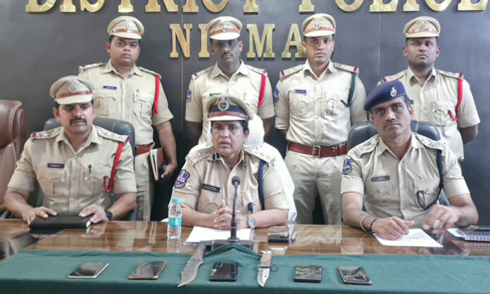 Nirmal SP Janaki Sharmila addressing the media after police solved the Aslam Khan murder case.